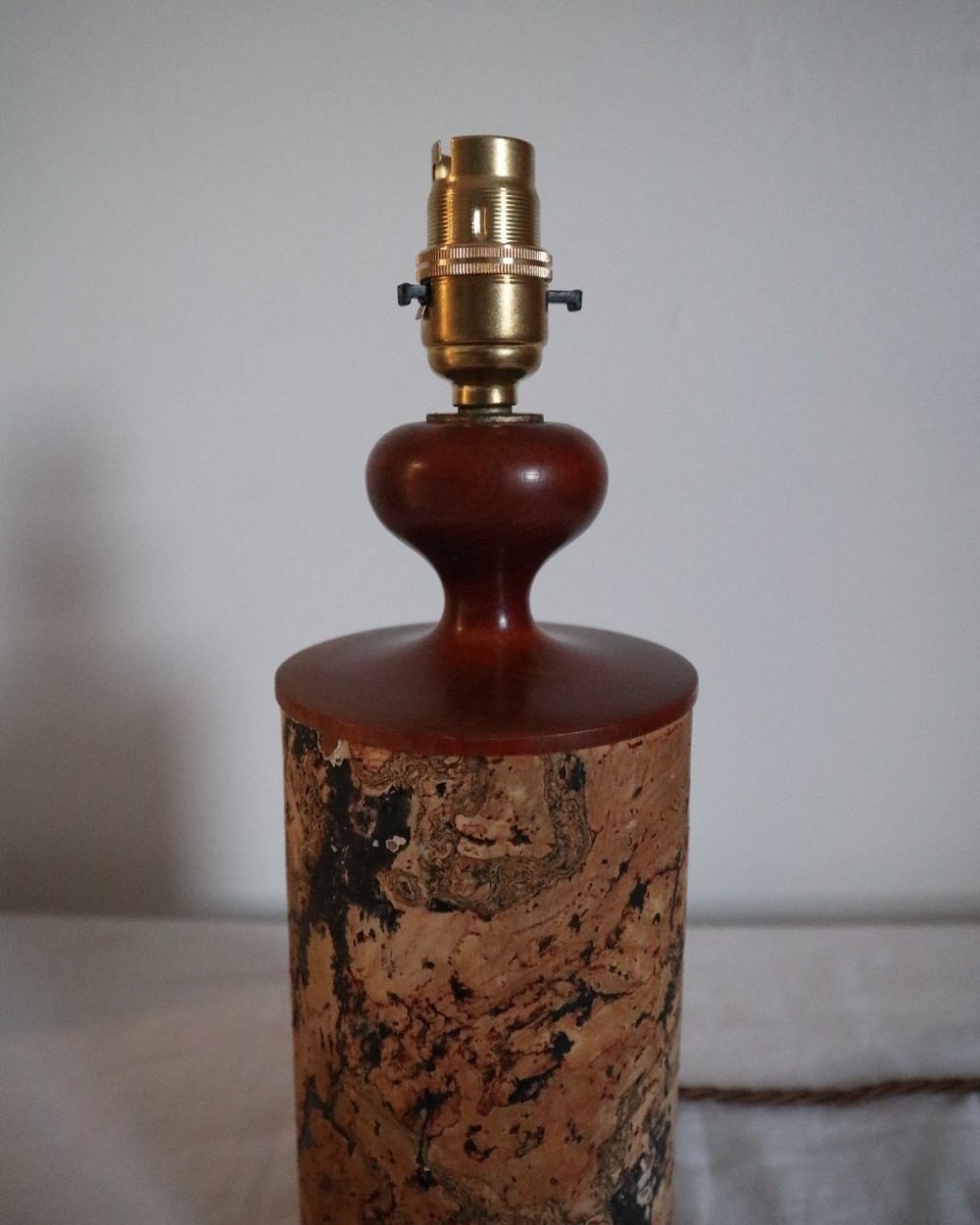 Mid century teak and cork table lamp, circa 1970s.