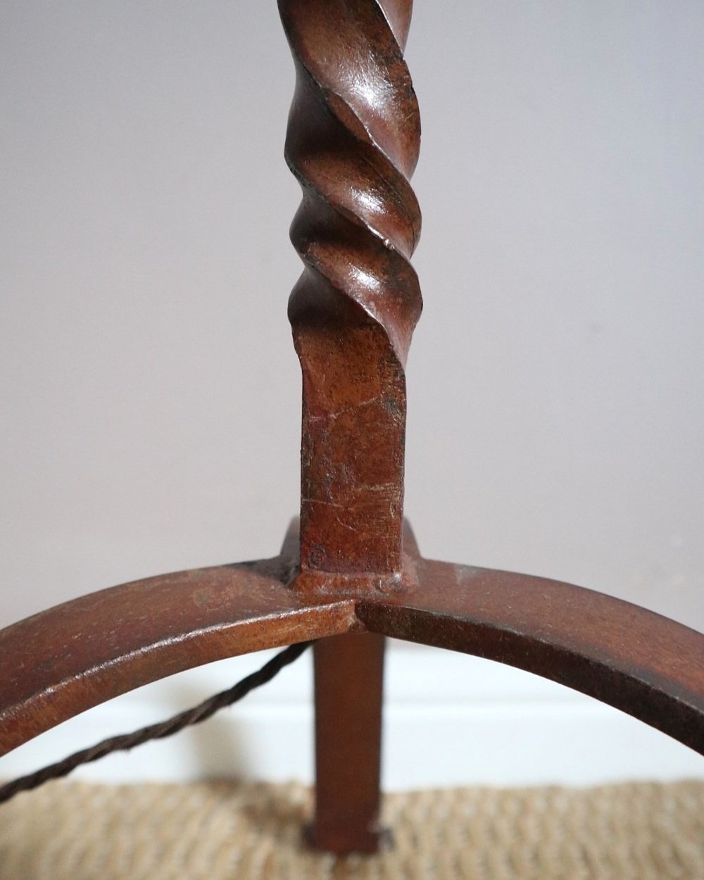 Brutalist French heavy wrought iron floor lamp in the style of Ateliers de Marolles, circa 1950s.