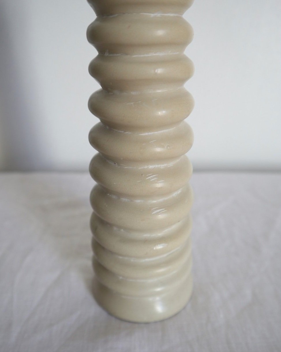 Vintage tall off white ribbed soapstone candleholder