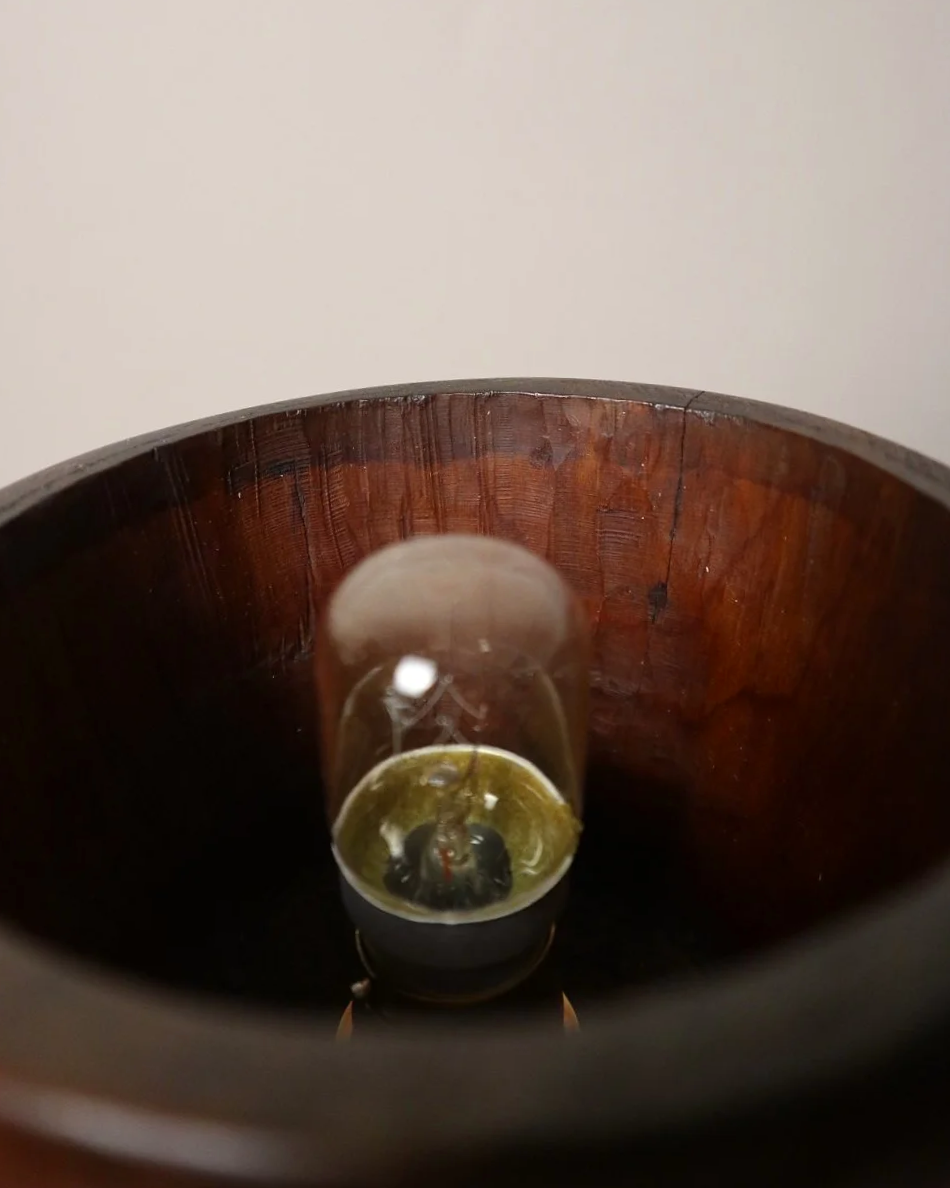 French sculptural carved wooden lamp. Originally circa 1970s