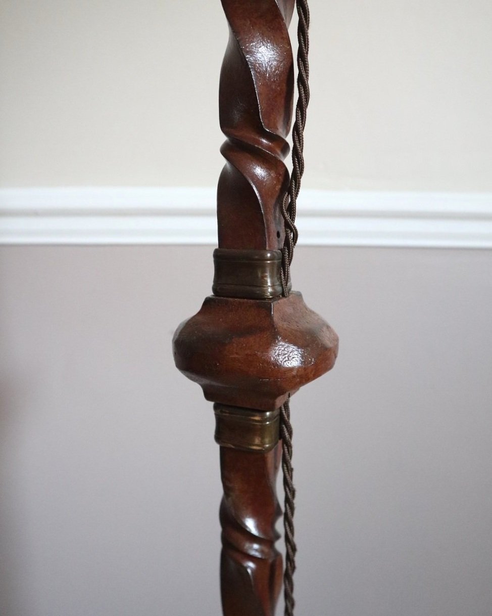 Brutalist French heavy wrought iron floor lamp in the style of Ateliers de Marolles, circa 1950s.