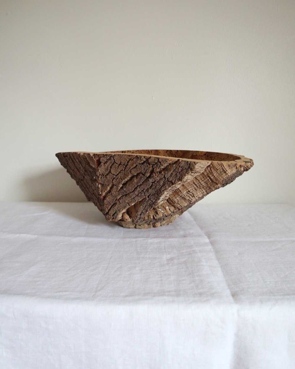 Vintage handmade decorative oval shaped natural cork bowl. Made with three pieces of cork.