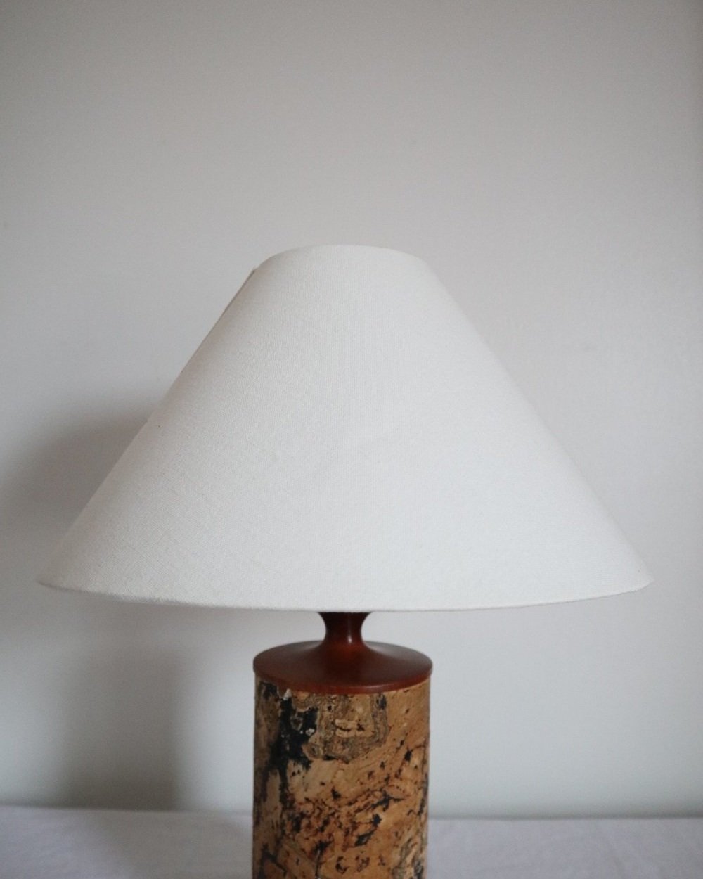 Mid century teak and cork table lamp, circa 1970s.