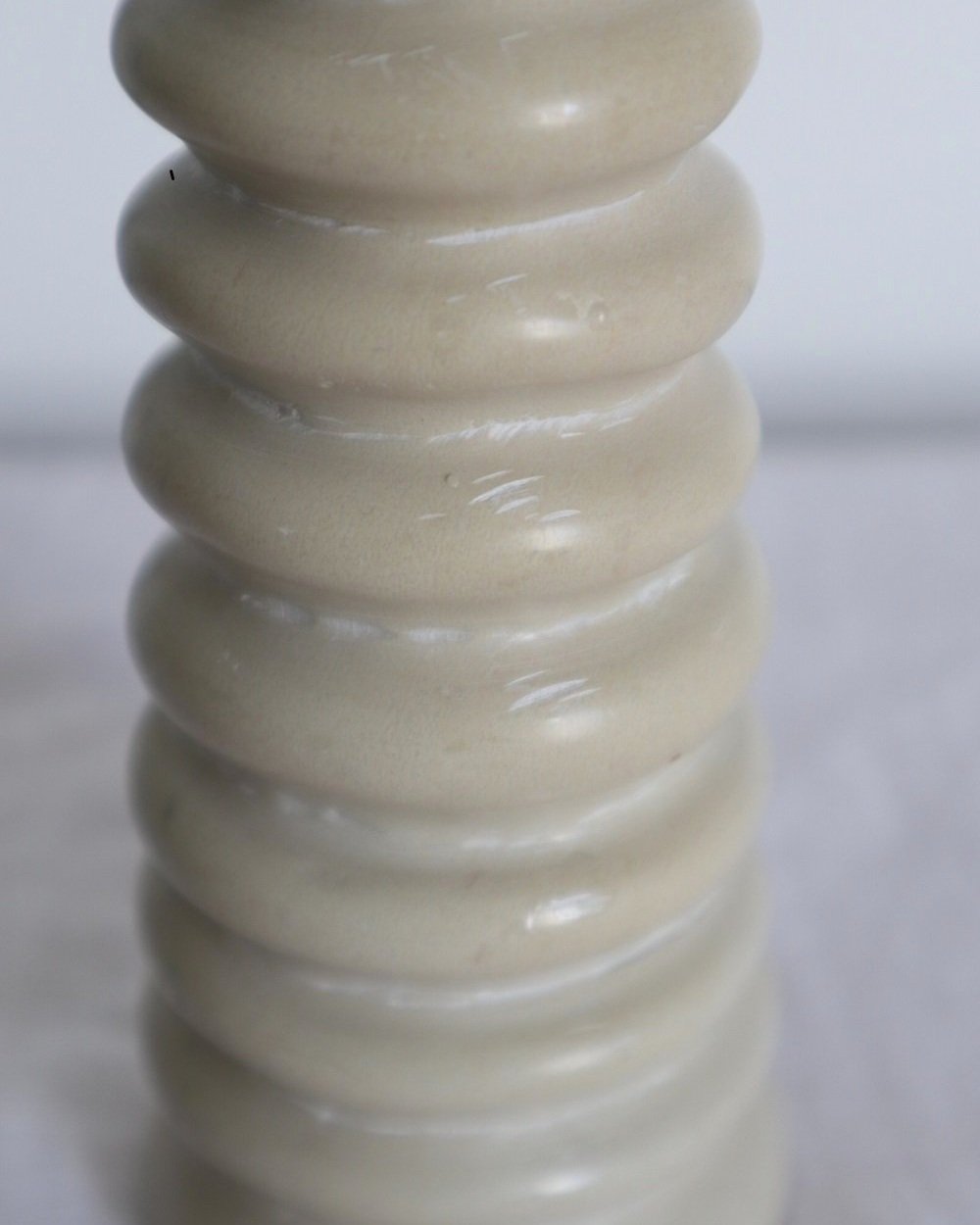 Vintage tall off white ribbed soapstone candleholder