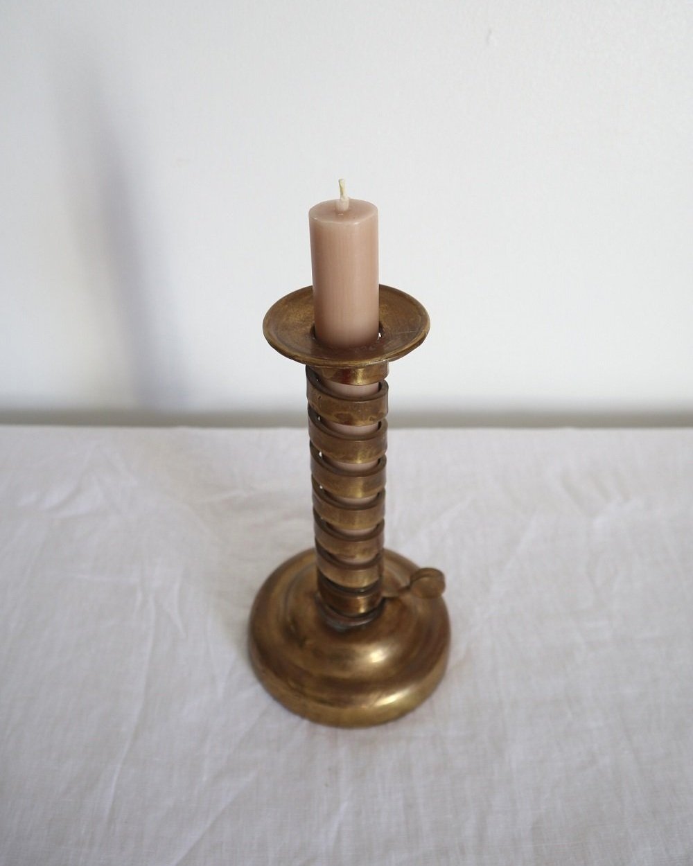 Vintage British Laurence Butler spiral handmade brass candleholder, Circa 1950s, Cornwall.