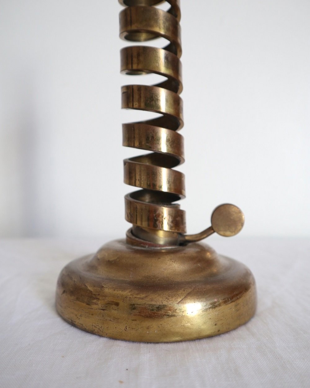 Vintage British Laurence Butler spiral handmade brass candleholder, Circa 1950s, Cornwall.