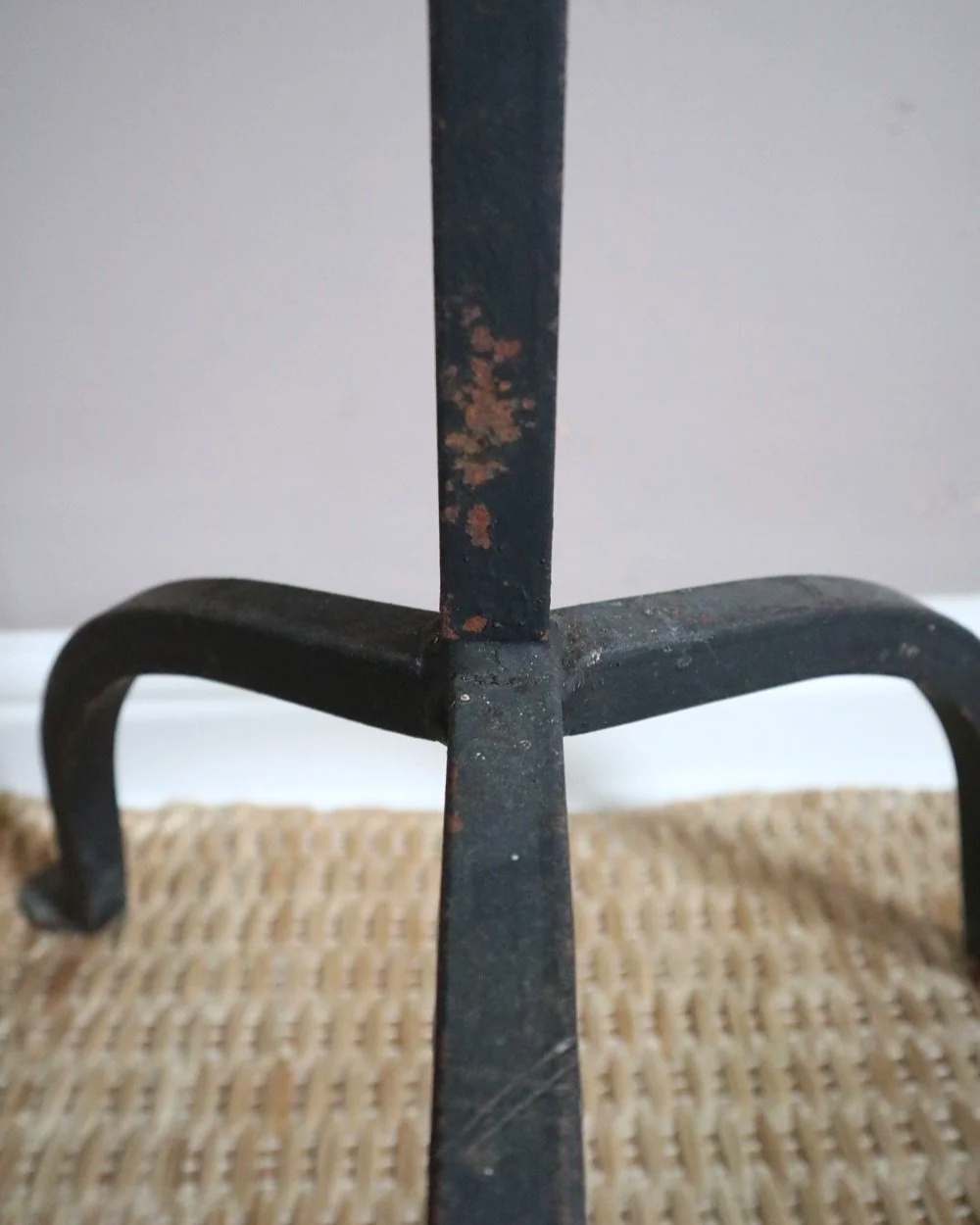 Large Brutalist wrought iron 9 arm Hanukkah candleholder. Circa 1970s.