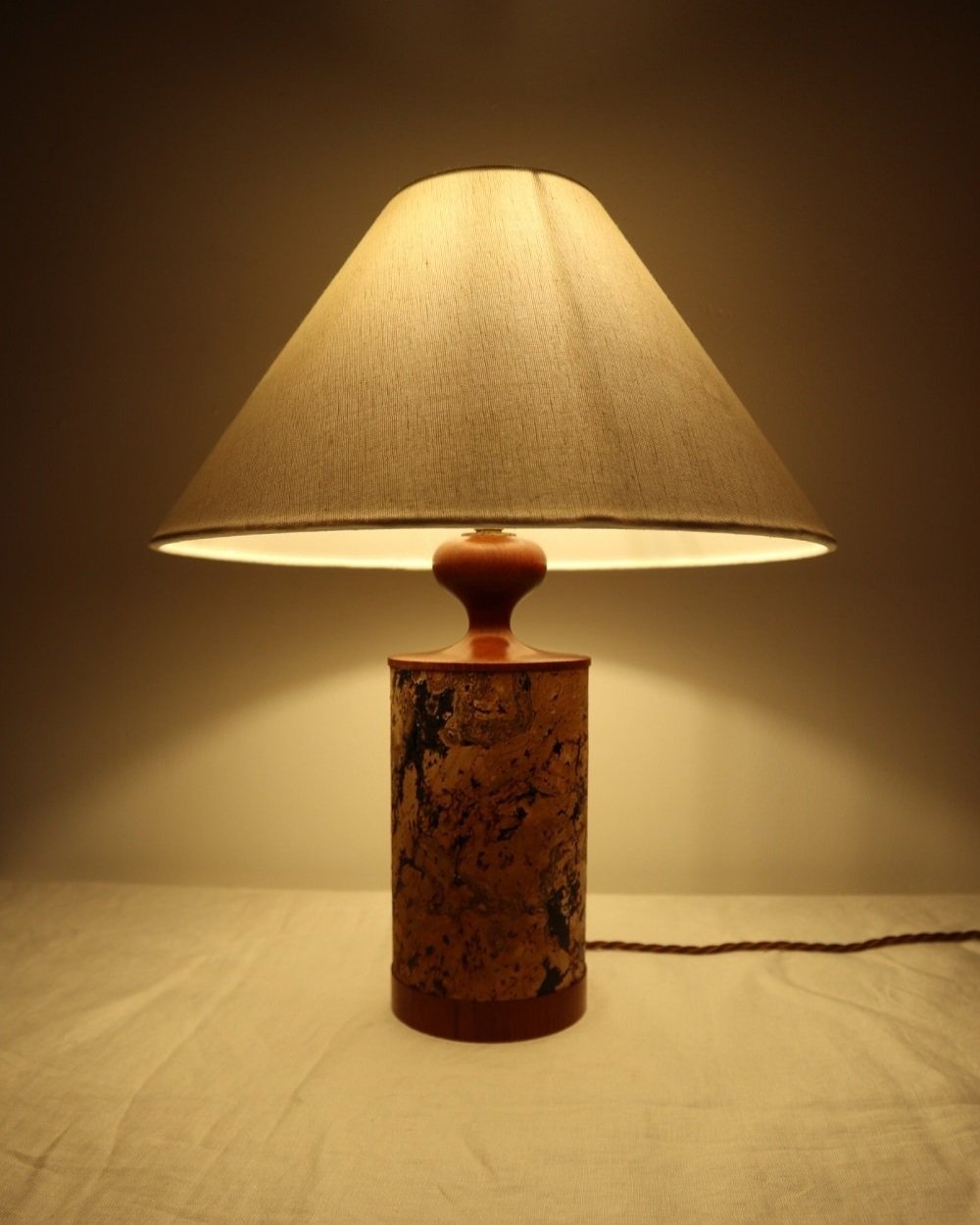 Mid century teak and cork table lamp, circa 1970s.