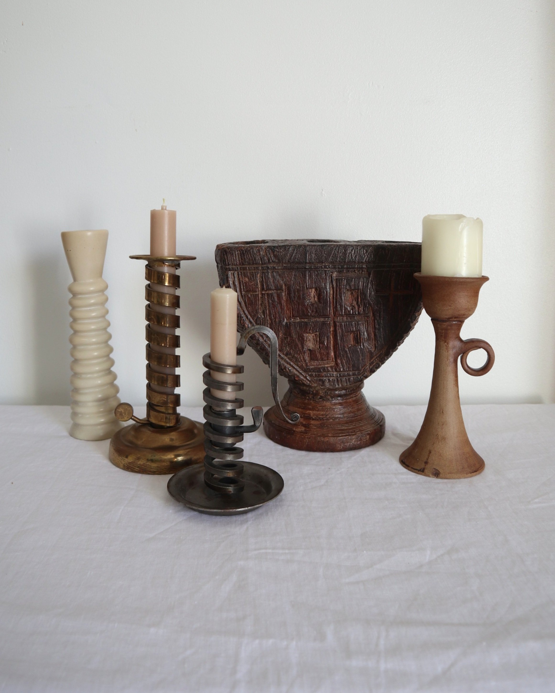 Vintage British Laurence Butler spiral handmade brass candleholder, Circa 1950s, Cornwall.