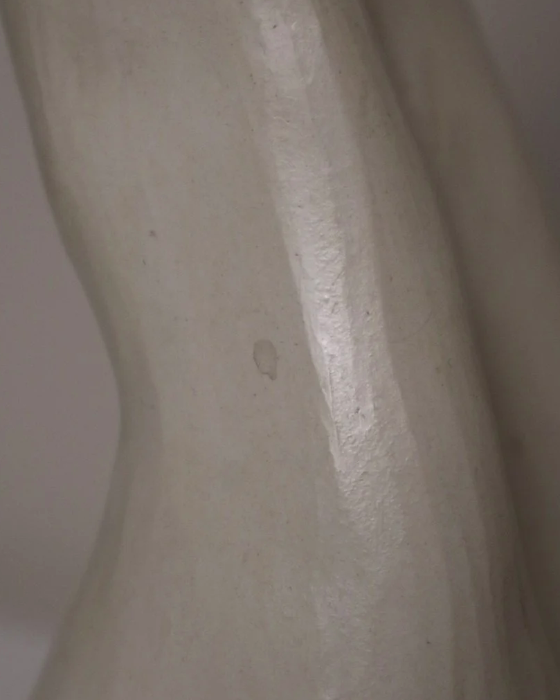 Set of three white ceramic abstract sculptures in the shape of the female form. Unknown age.  Signed 'R W Art / RoseWood Art'