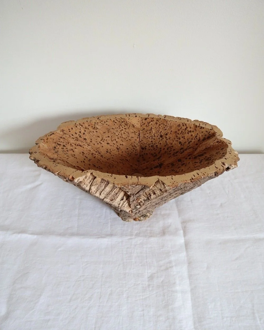 Vintage handmade decorative oval shaped natural cork bowl. Made with three pieces of cork.