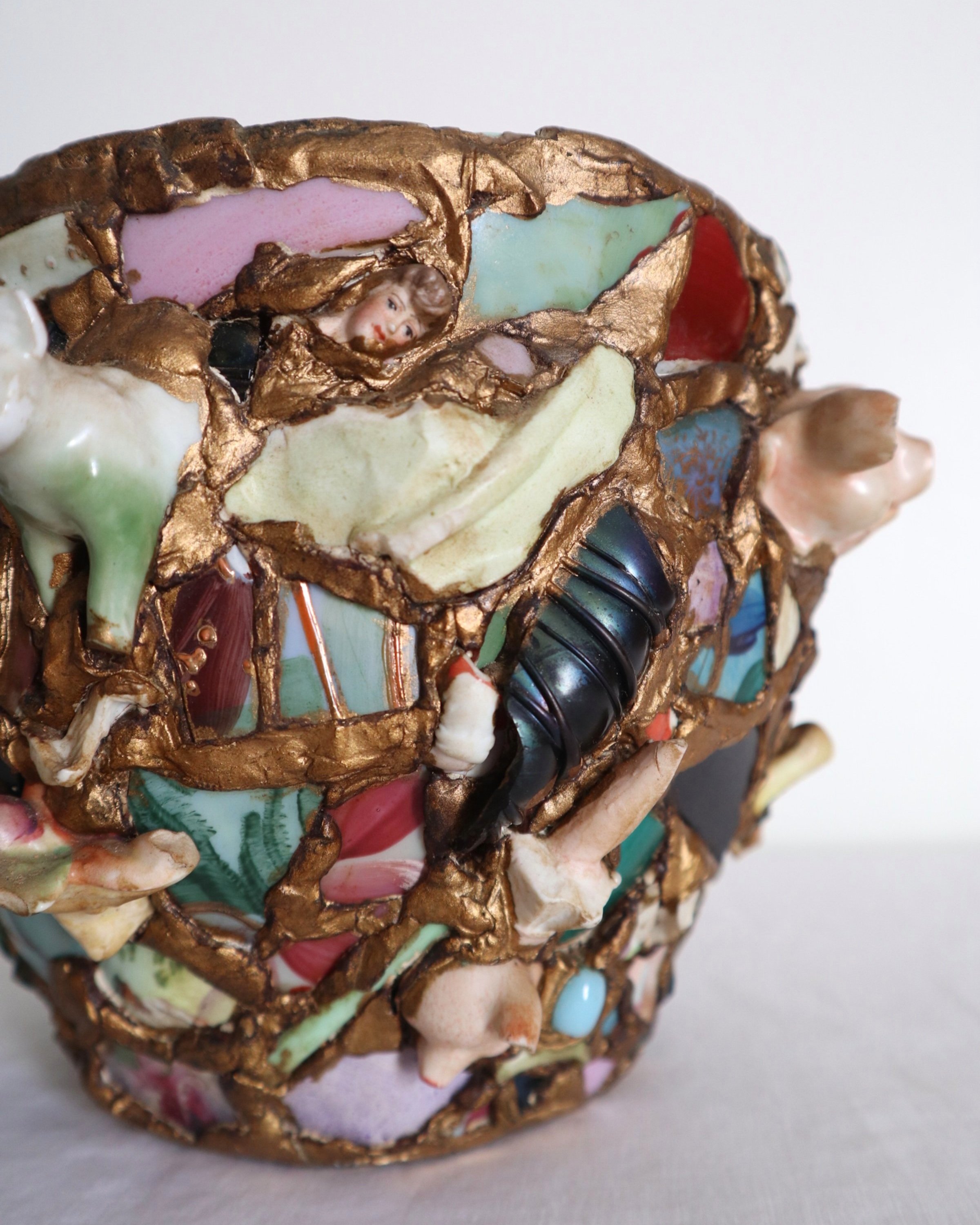 Quirky and characterful pique assiette mosaic pottery plant pot.