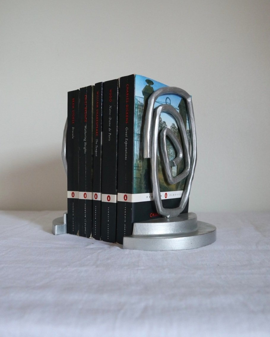 Pair of Postmodern sprayed silver spiral bookends, circa 1990s.