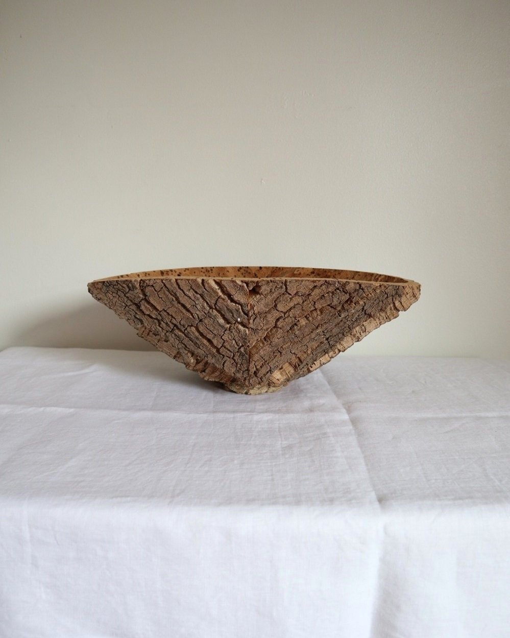 Vintage handmade decorative oval shaped natural cork bowl. Made with three pieces of cork.