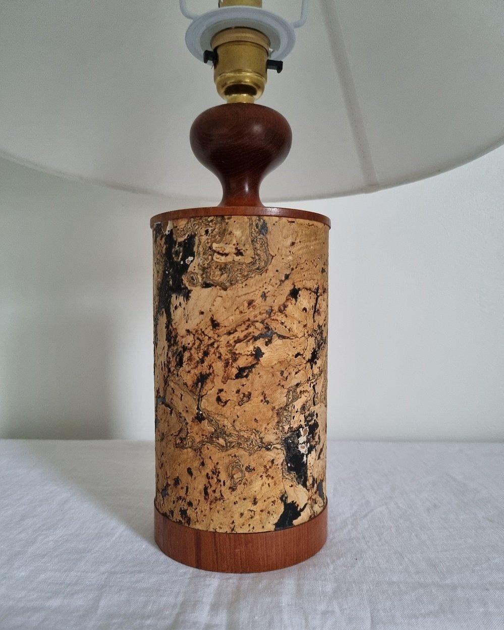 Mid century teak and cork table lamp, circa 1970s.