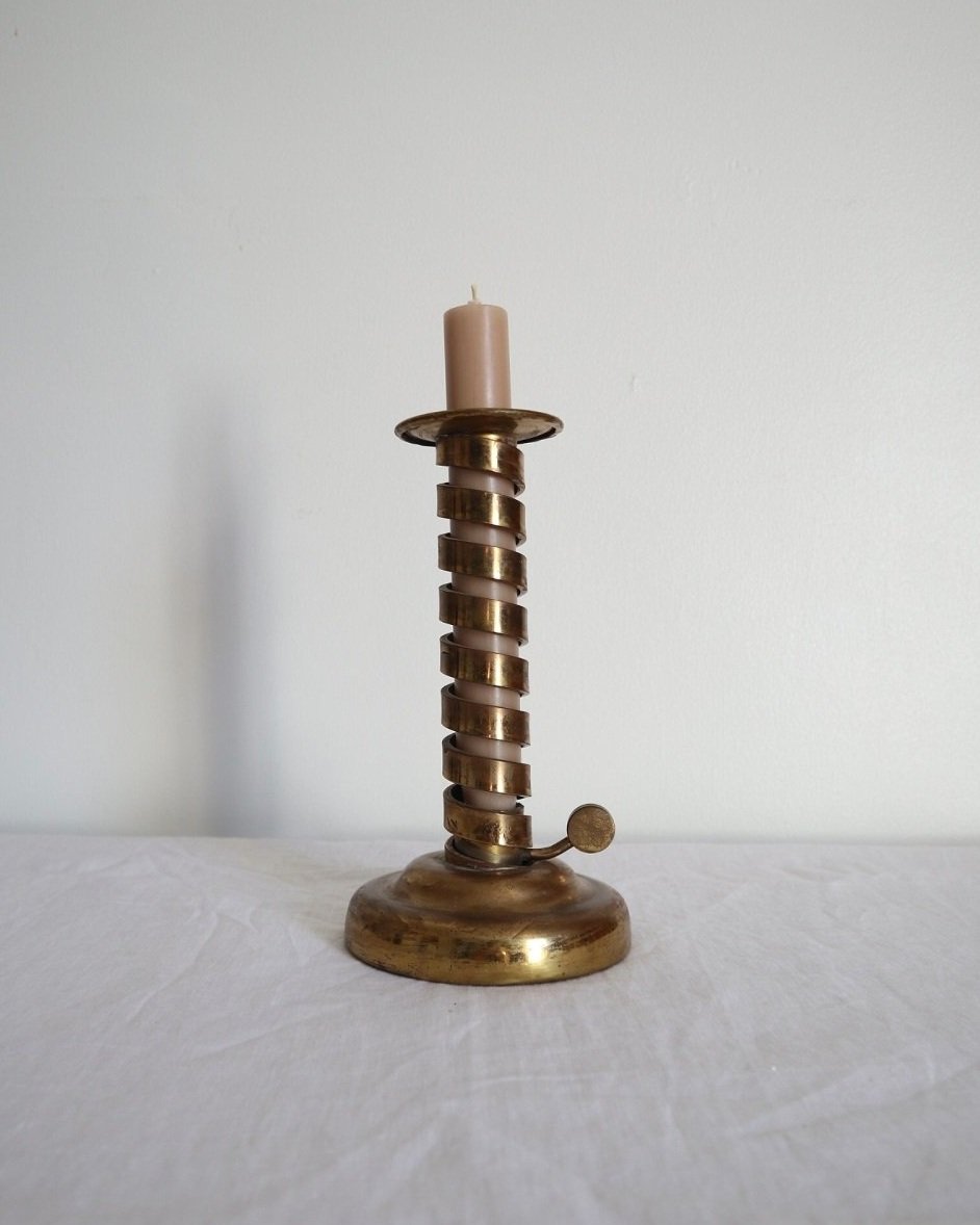 Vintage British Laurence Butler spiral handmade brass candleholder, Circa 1950s, Cornwall.