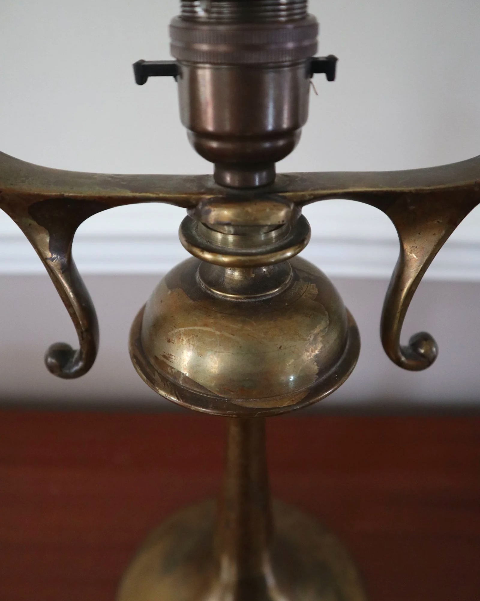 Pair of elegant Art Nouveau style heavy brass table lamps.