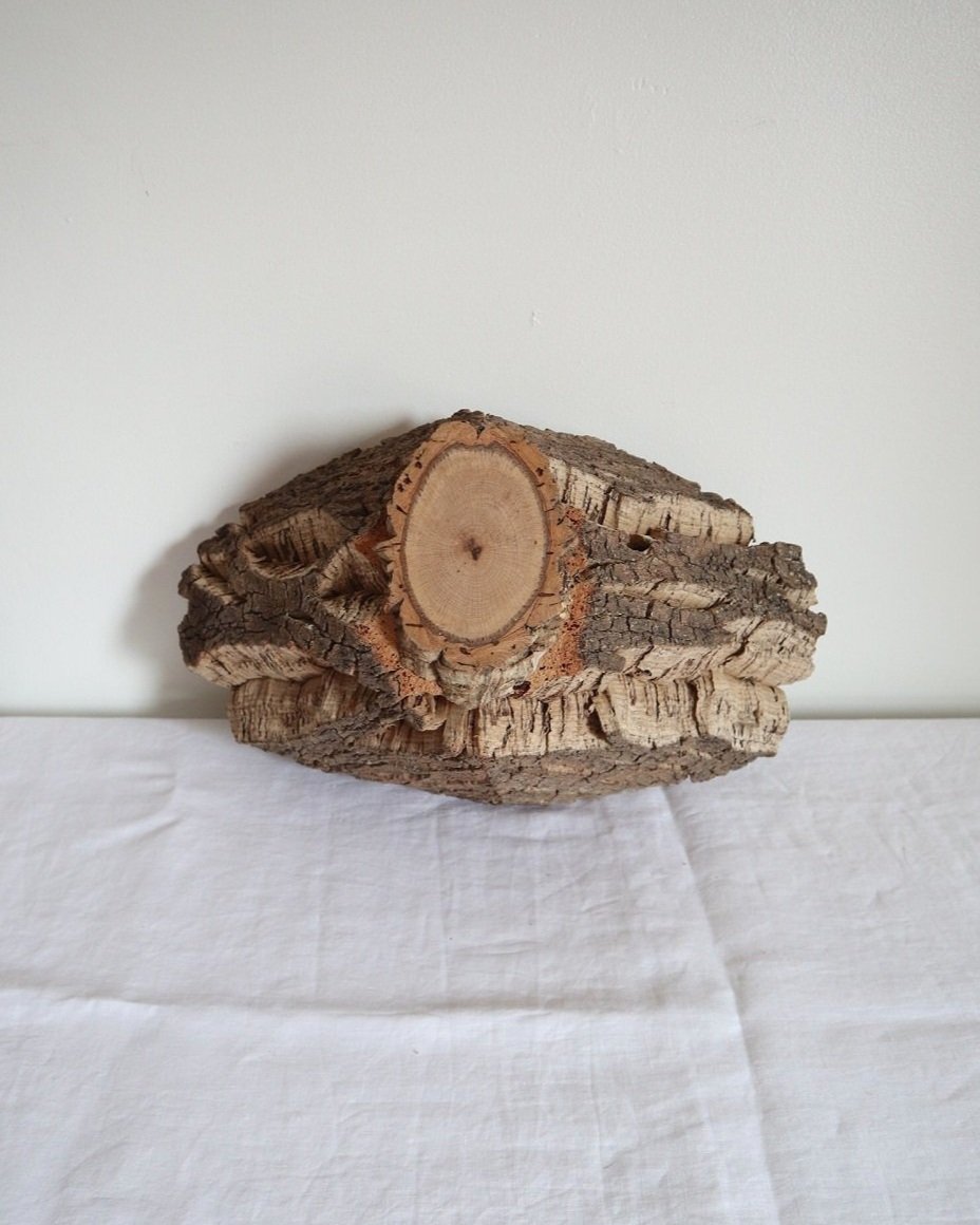 Vintage handmade decorative oval shaped natural cork bowl. Made with three pieces of cork.