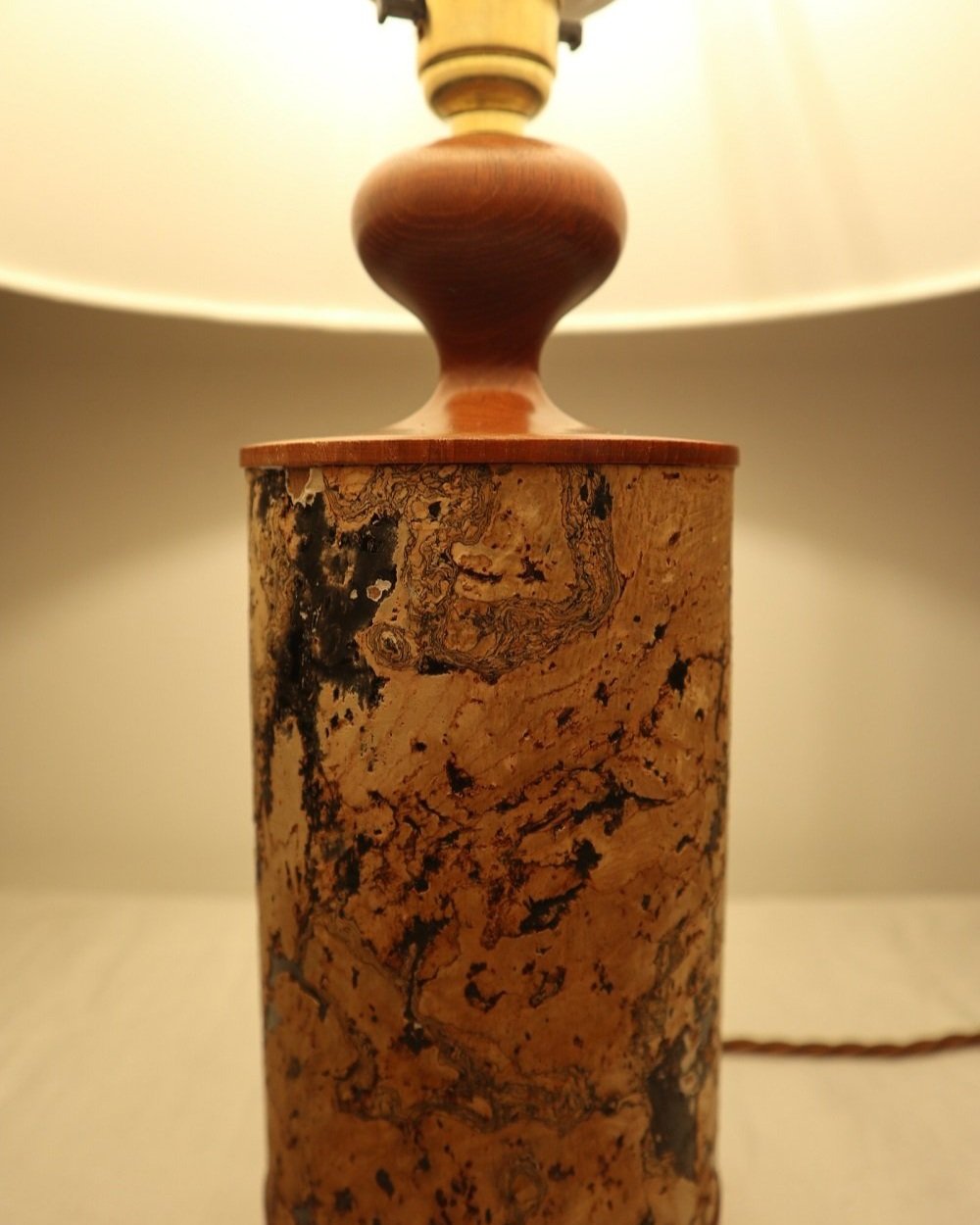 Mid century teak and cork table lamp, circa 1970s.