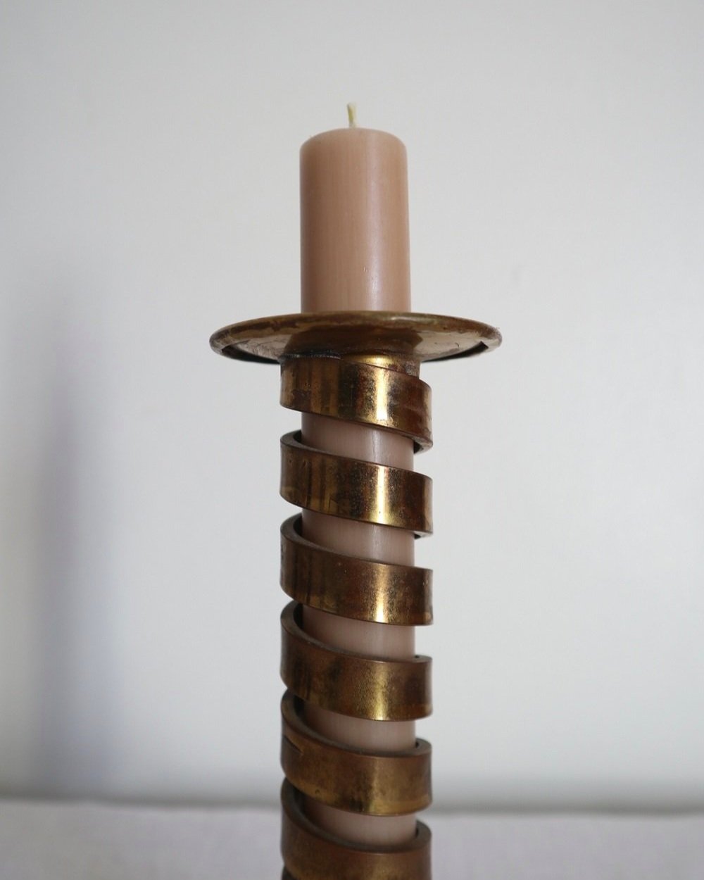 Vintage British Laurence Butler spiral handmade brass candleholder, Circa 1950s, Cornwall.