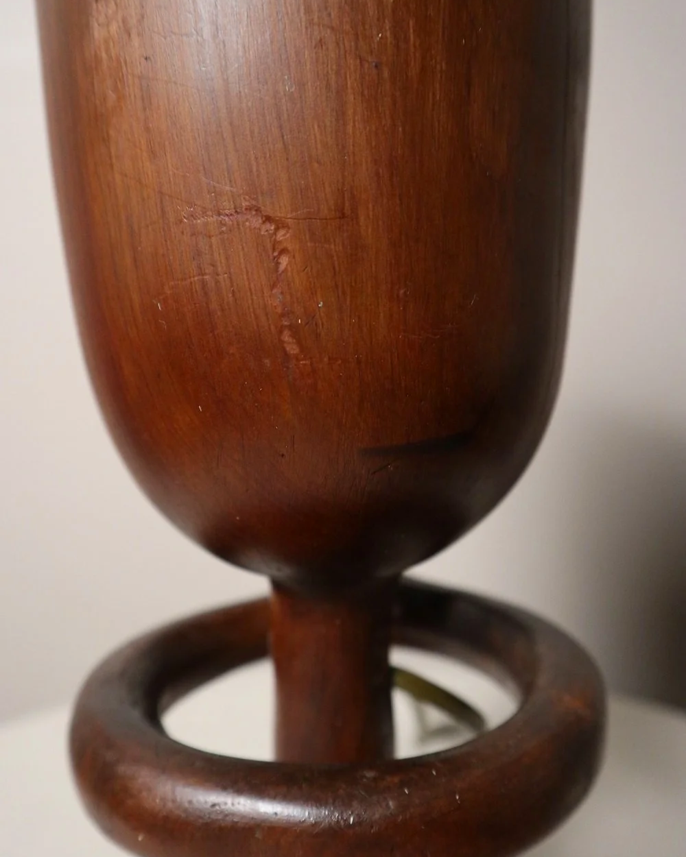 French sculptural carved wooden lamp. Originally circa 1970s