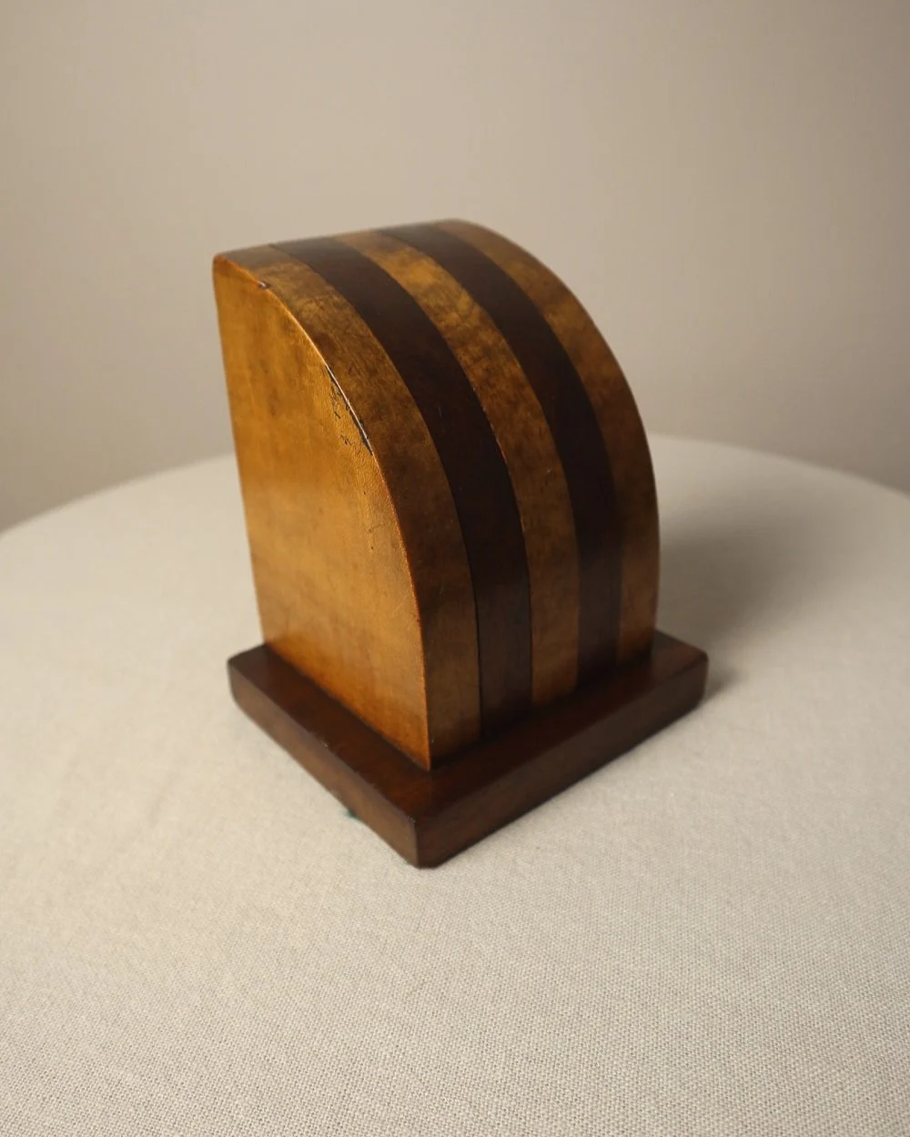 Vintage Art Deco style two tone arched wooden bookends.