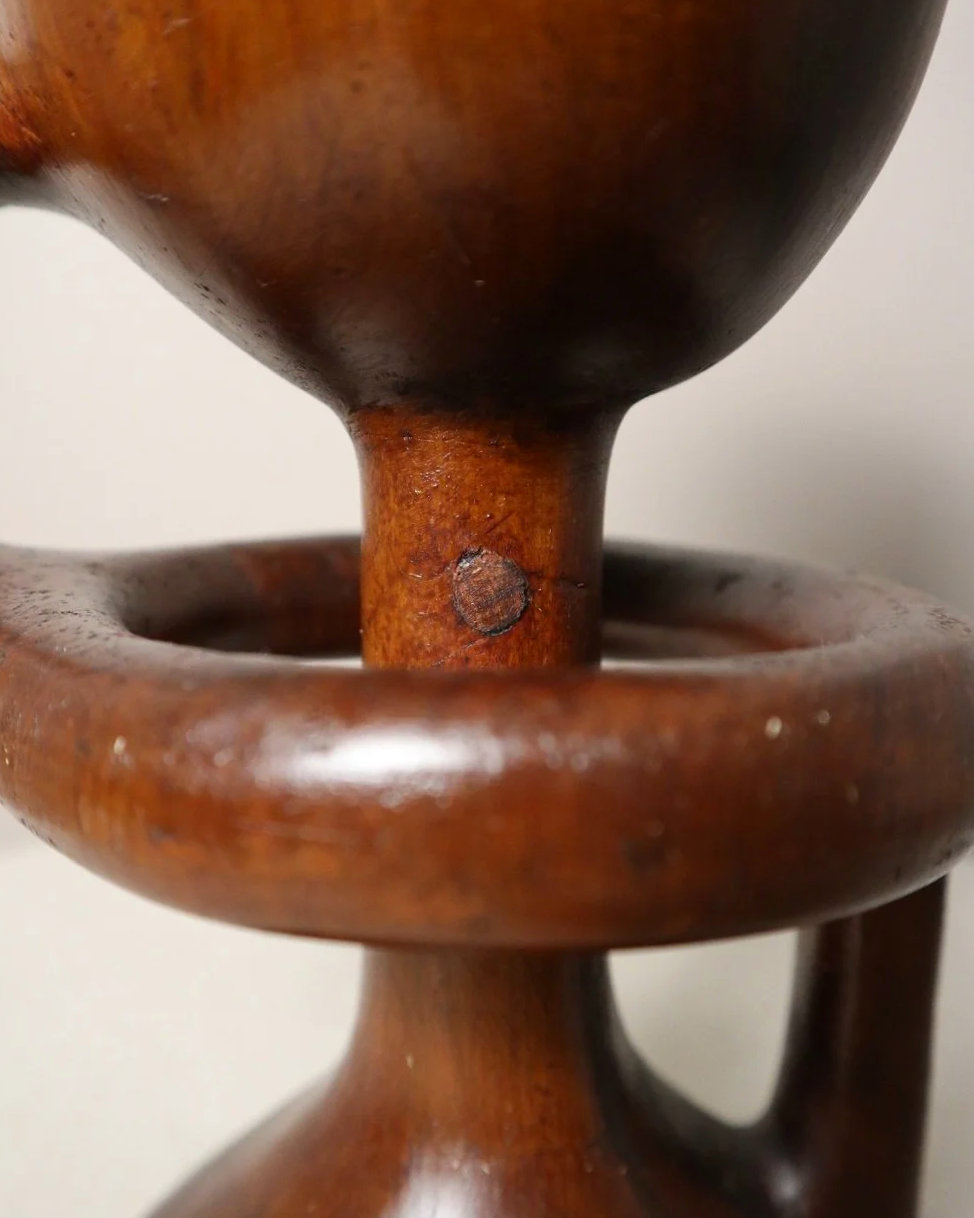 French sculptural carved wooden lamp. Originally circa 1970s