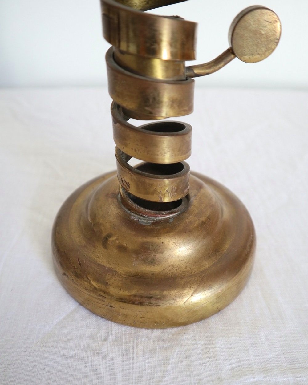 Vintage British Laurence Butler spiral handmade brass candleholder, Circa 1950s, Cornwall.