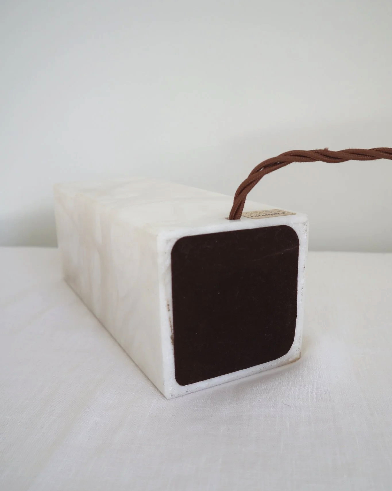 Vintage Spanish large rectangular solid white alabaster table lamp. Circa 1970s.
