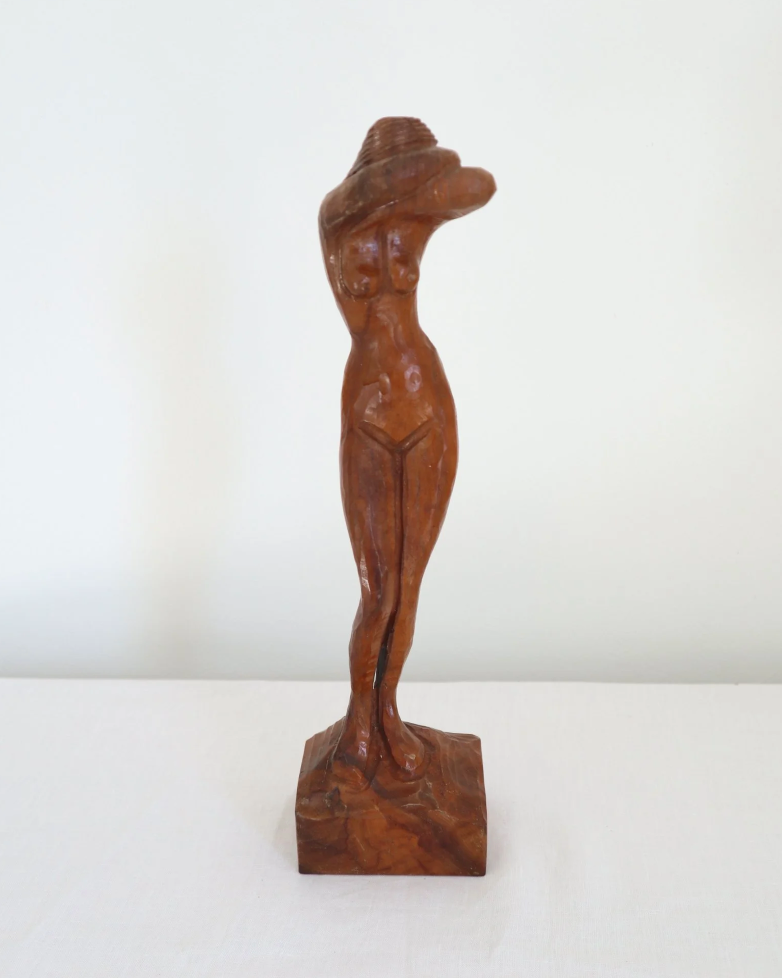 Vintage, hand carved wooden sculpture of female nude.