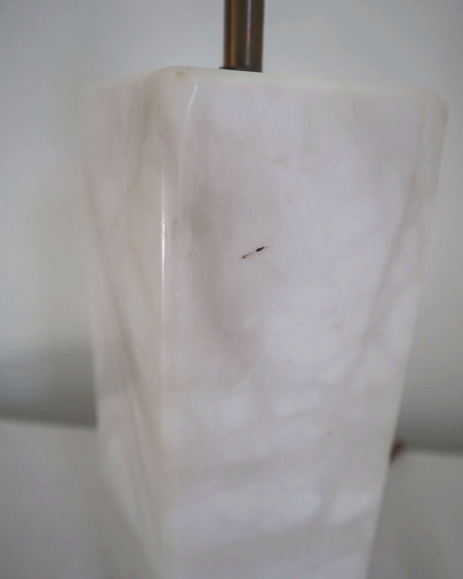 Vintage Spanish large rectangular solid white alabaster table lamp. Circa 1970s.