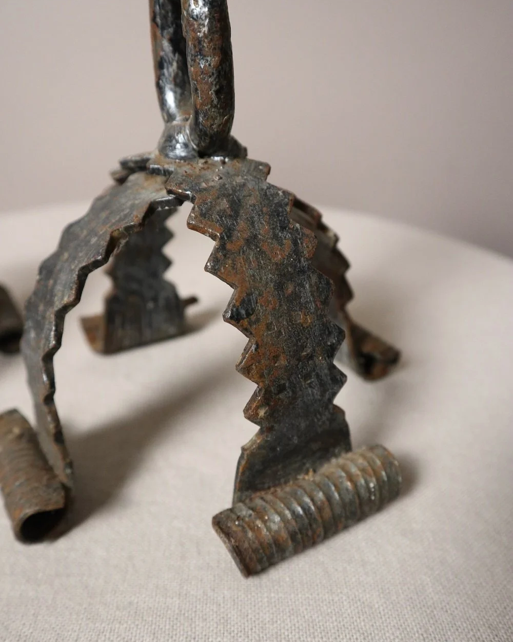 Pair of  French Brutalist wrought iron chain candleholders in the style of Franz West. Circa 1970s.