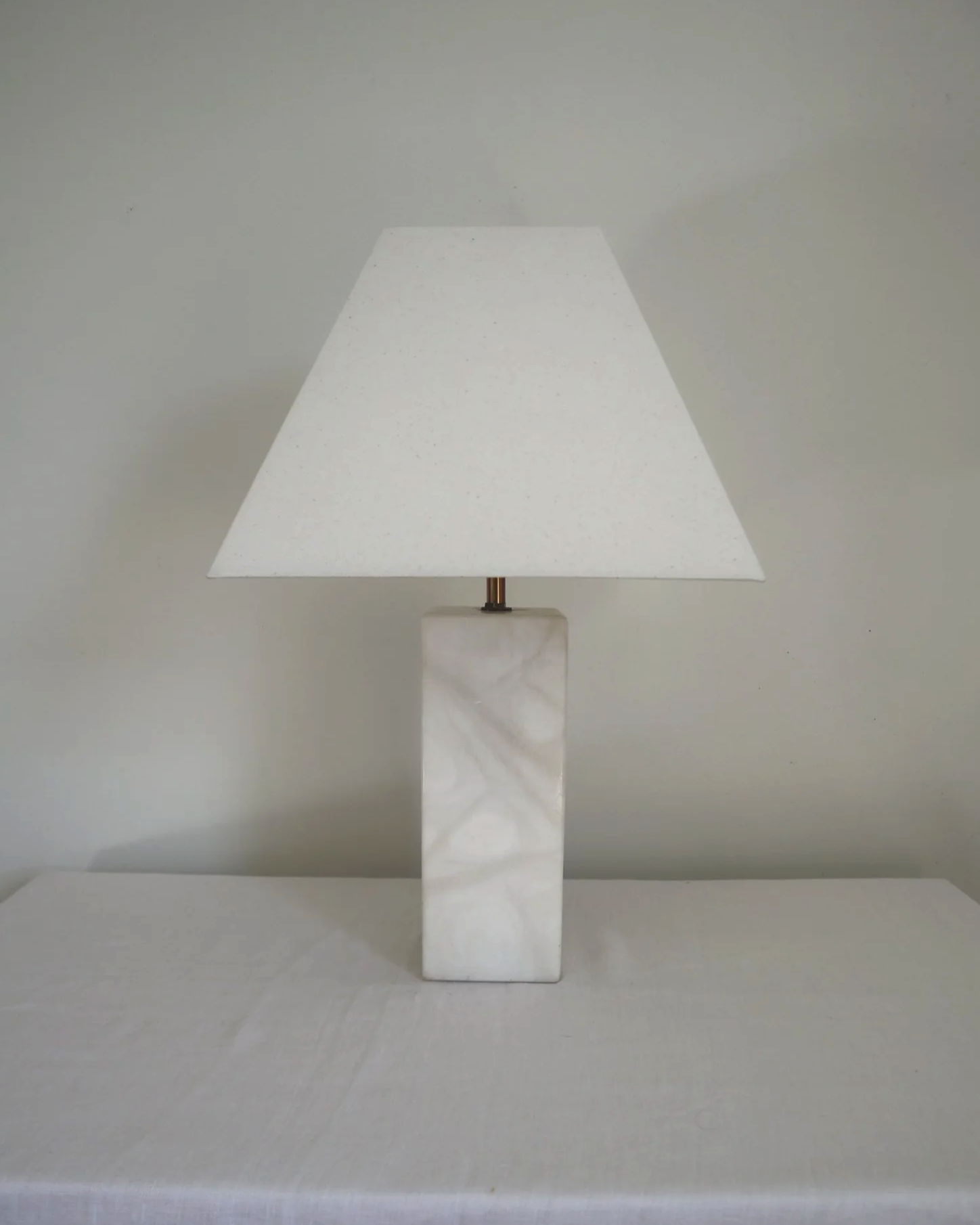 Vintage Spanish large rectangular solid white alabaster table lamp. Circa 1970s.