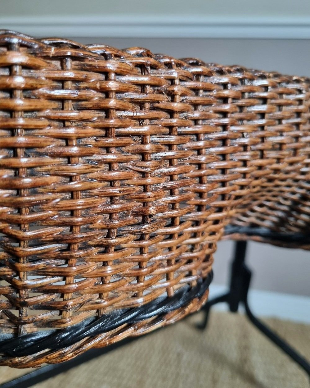 Rare, exquisite trompe l'oeil woven rattan table