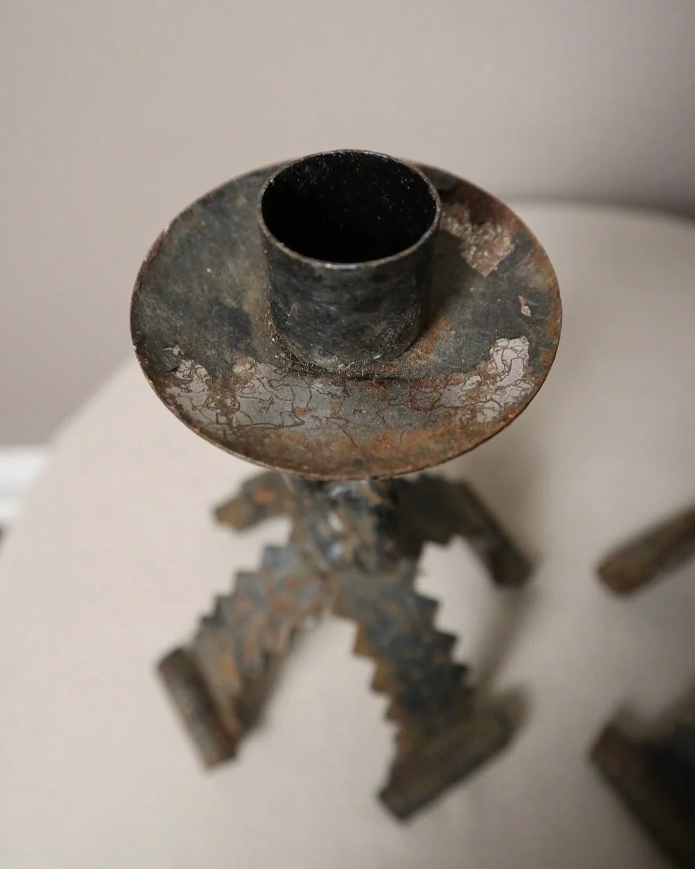 Pair of  French Brutalist wrought iron chain candleholders in the style of Franz West. Circa 1970s.