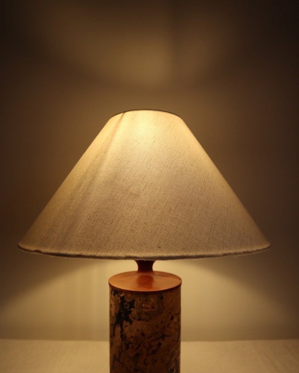Mid century teak and cork table lamp, circa 1970s.
