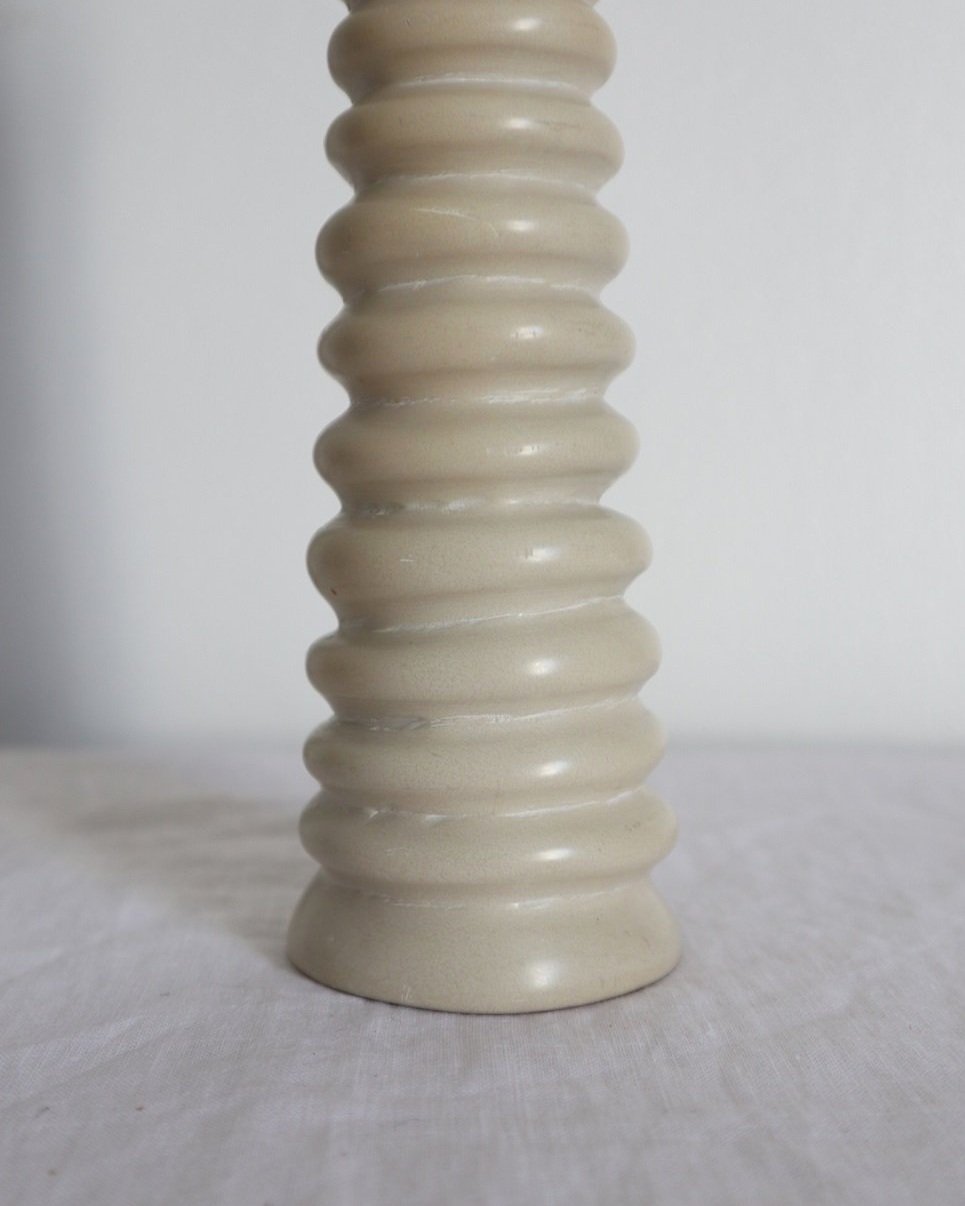 Vintage tall off white ribbed soapstone candleholder