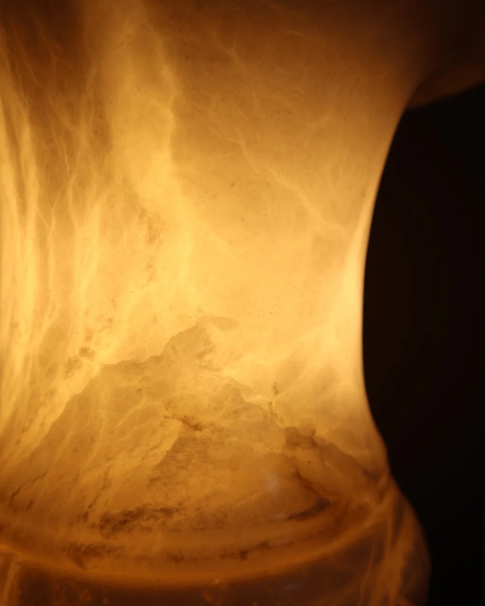 Large Italian carved alabaster urn table lamp, with delicate petal details.