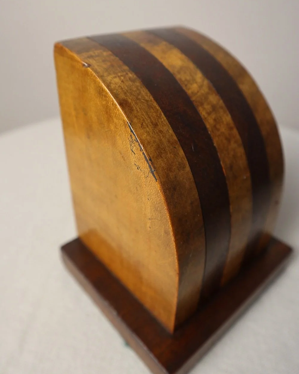 Vintage Art Deco style two tone arched wooden bookends.