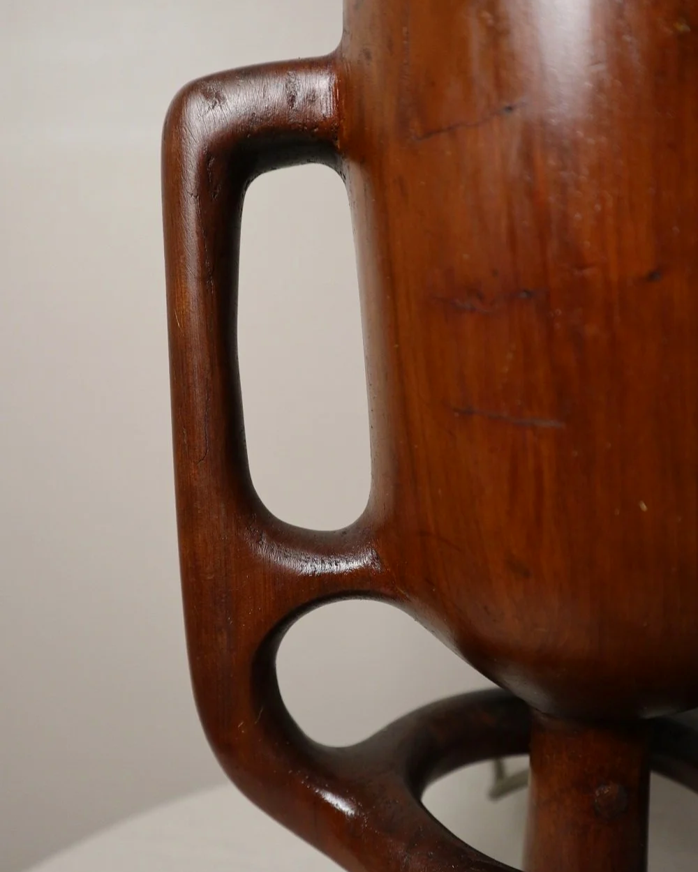 French sculptural carved wooden lamp. Originally circa 1970s