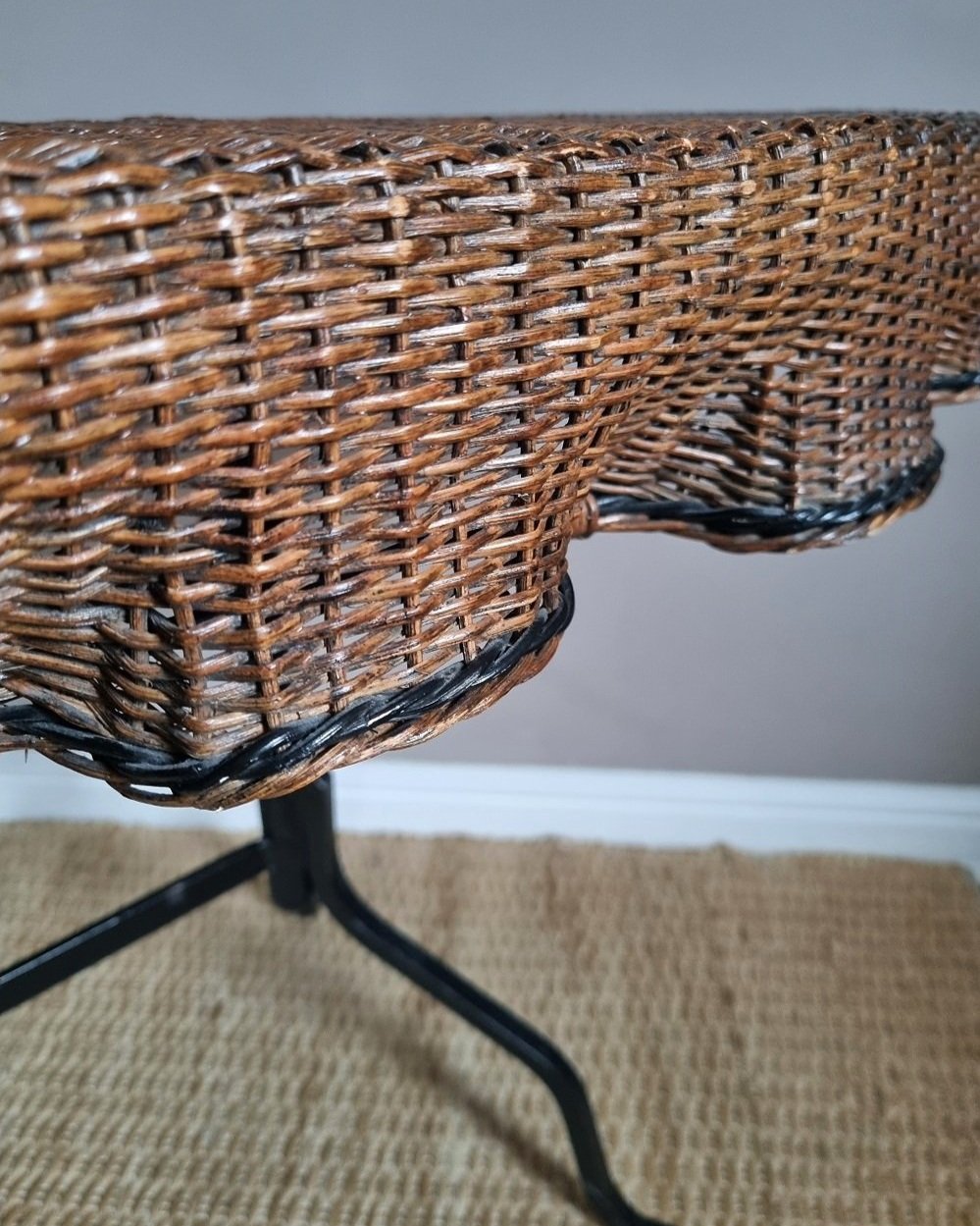 Rare, exquisite trompe l'oeil woven rattan table