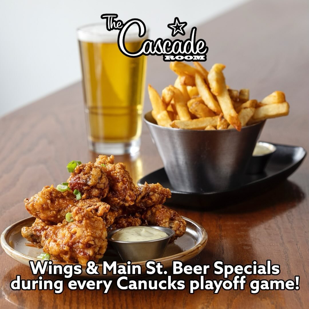JUST WING, BABY!

We&rsquo;re firing up specials on rotating flavours of free-range chicken wings and @mainstreetbeer during every Canucks playoff game!

Swing by and cheer on the home team tonight for Game Three against Nashville starting at 4 p.m. 