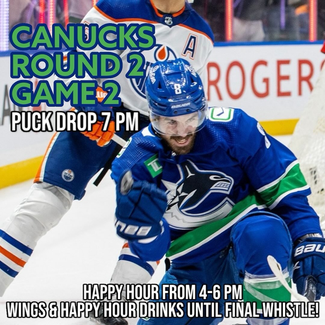 ROUND TWO: GAME TWO

Tonight: the @canucks look to go up 2-0 on the @edmontonoilers at home!

Happy Hour food and drink features from 4 to 6 p.m. and Happy Hour drink features &mdash; including fresh pints and sleeves of @mainstreetbeer &mdash; on ta