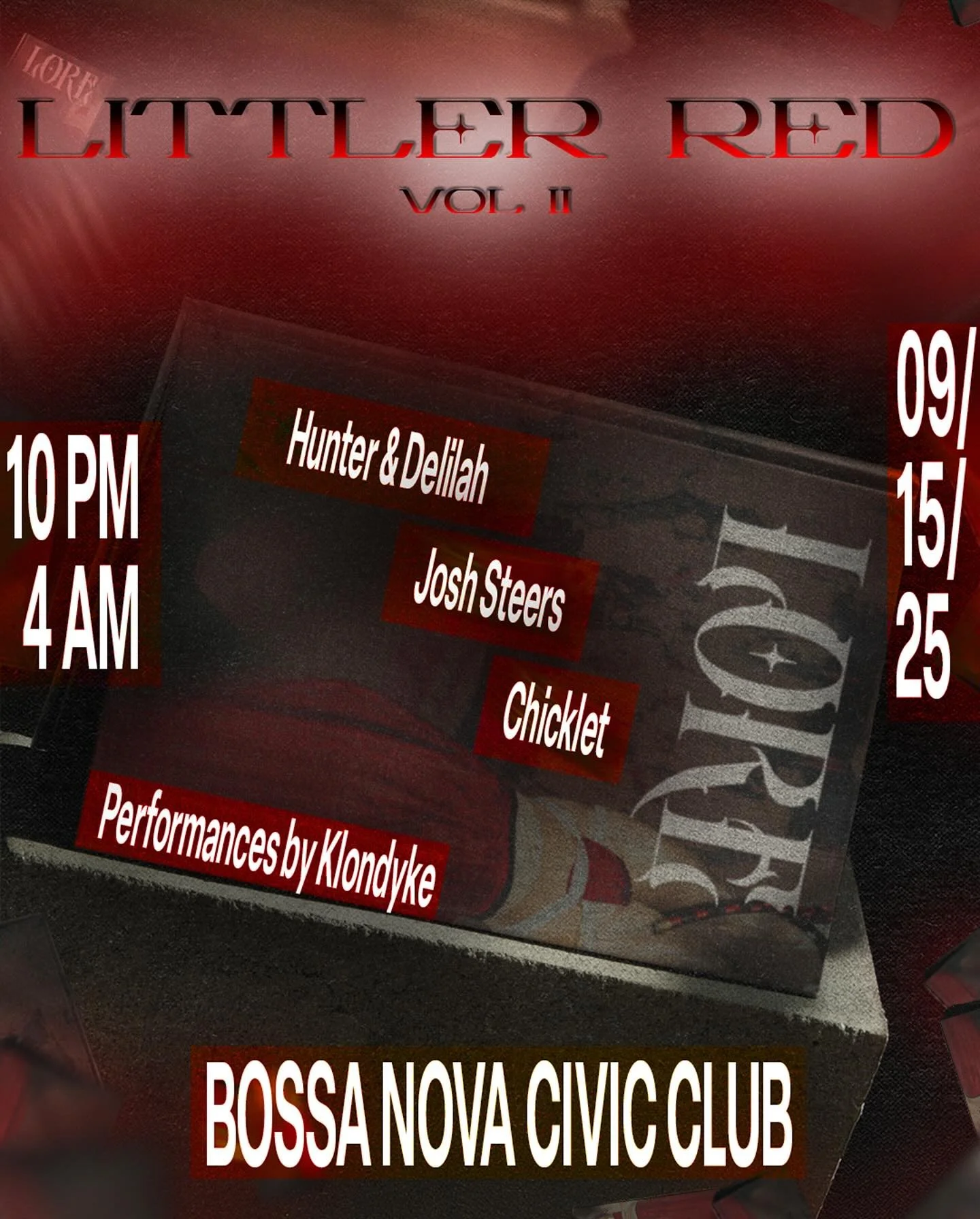 ⏩ NEXT MONDAY we are BACK at Bossa for vol. ii of &ldquo;Littler Red&rdquo; 📖🔊 with support from @joshsteers, @chickletxix, and our beloved @klondyke_drag 🐺🩶

join us for heavy beats, performance, and storytelling on the dancefloor, as we prepare