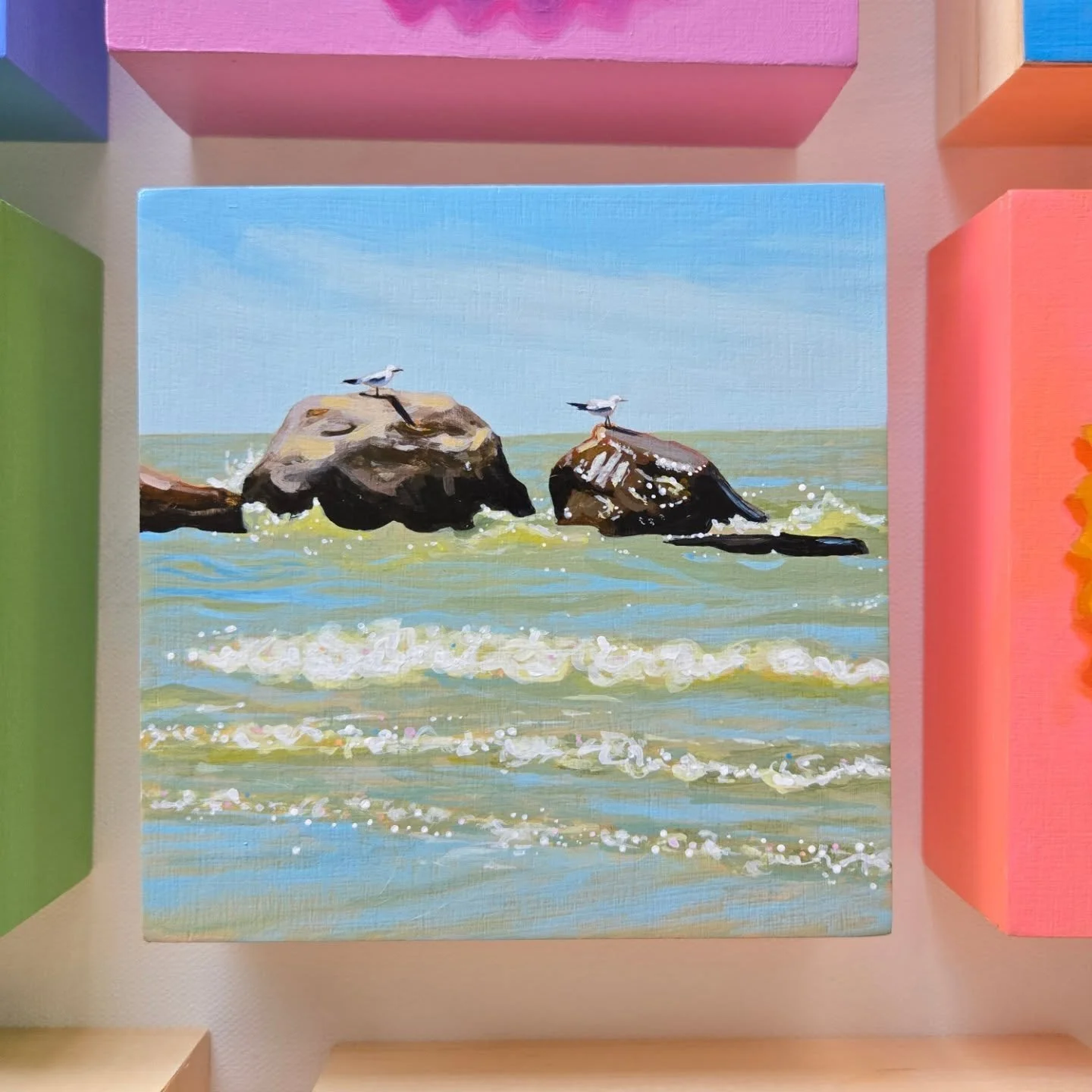 One of my favourite mini paintings from earlier this summer ☀️ 

&quot;Hangout Spot&quot; 
5 x 5 inches, acrylic on cradled wood panel