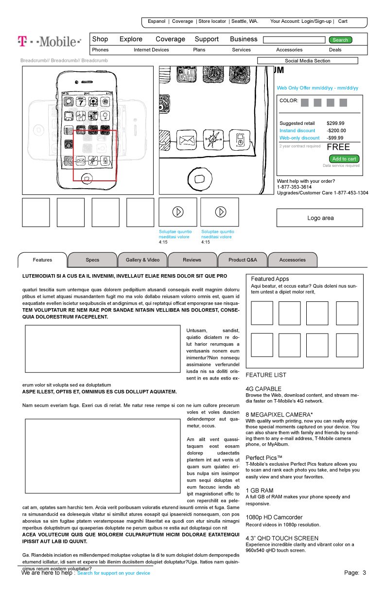 Wireframing concept for online store changes.