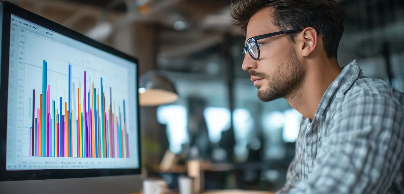 Finance professional reviewing scenario modelling and sensitivity analysis charts on a monitor
