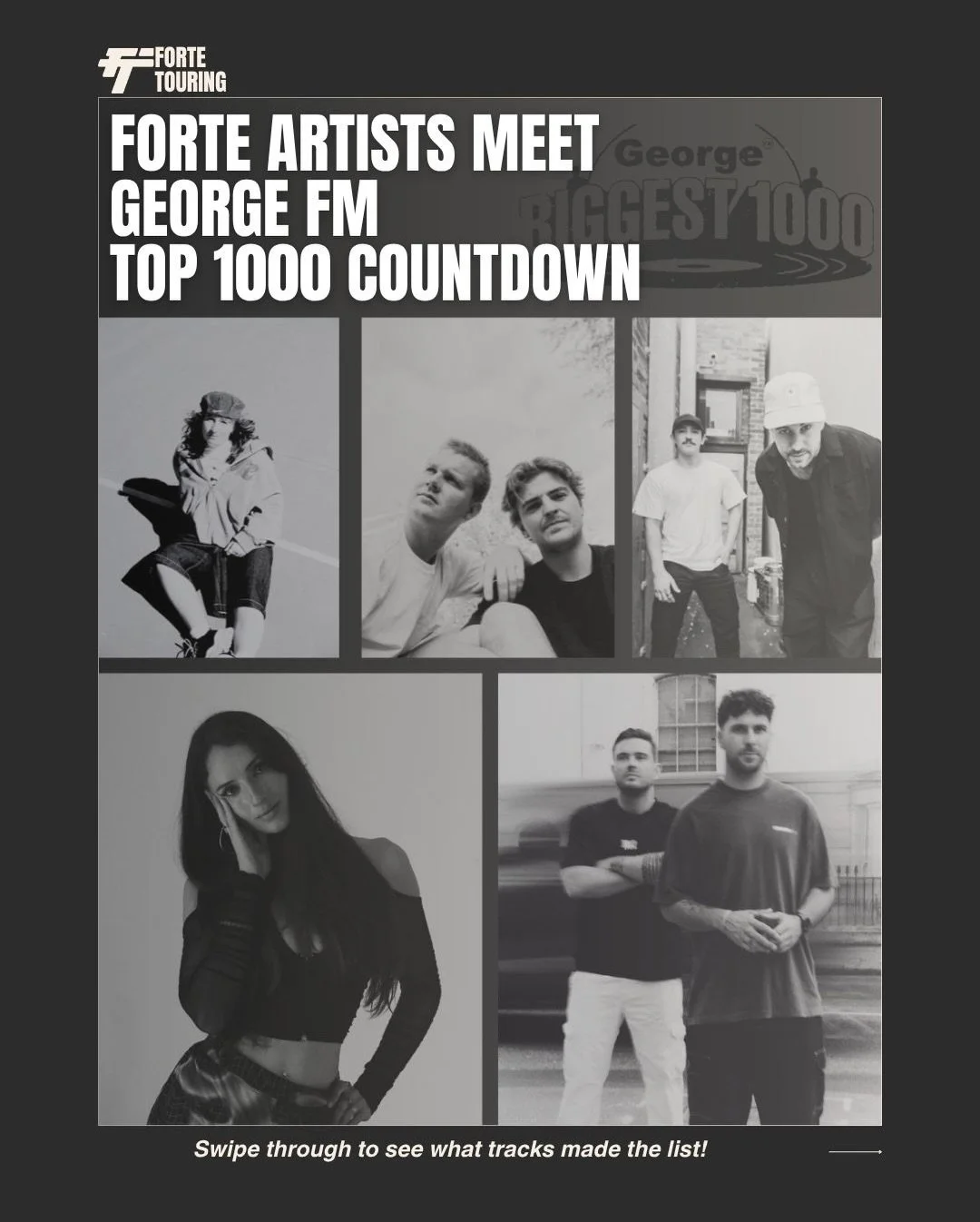 FORTE ARTISTS VS GEORGE FM COUNTDOWN 🥊

Our artists have been crushing it with releases, so we&rsquo;d like to make a special post highlighting a select few who managed to find themselves on the @georgefmnz Biggest 1000 Countdown!

Be sure to show y