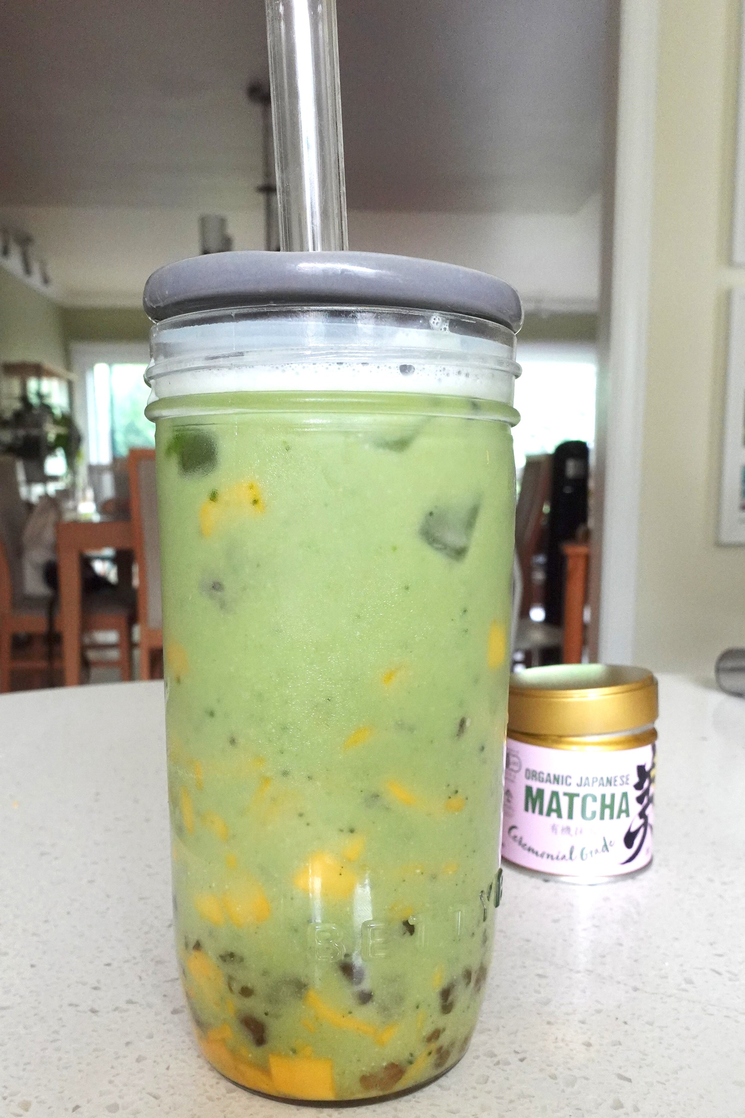 Asian Inspired Mango, Chia, Boba drink
