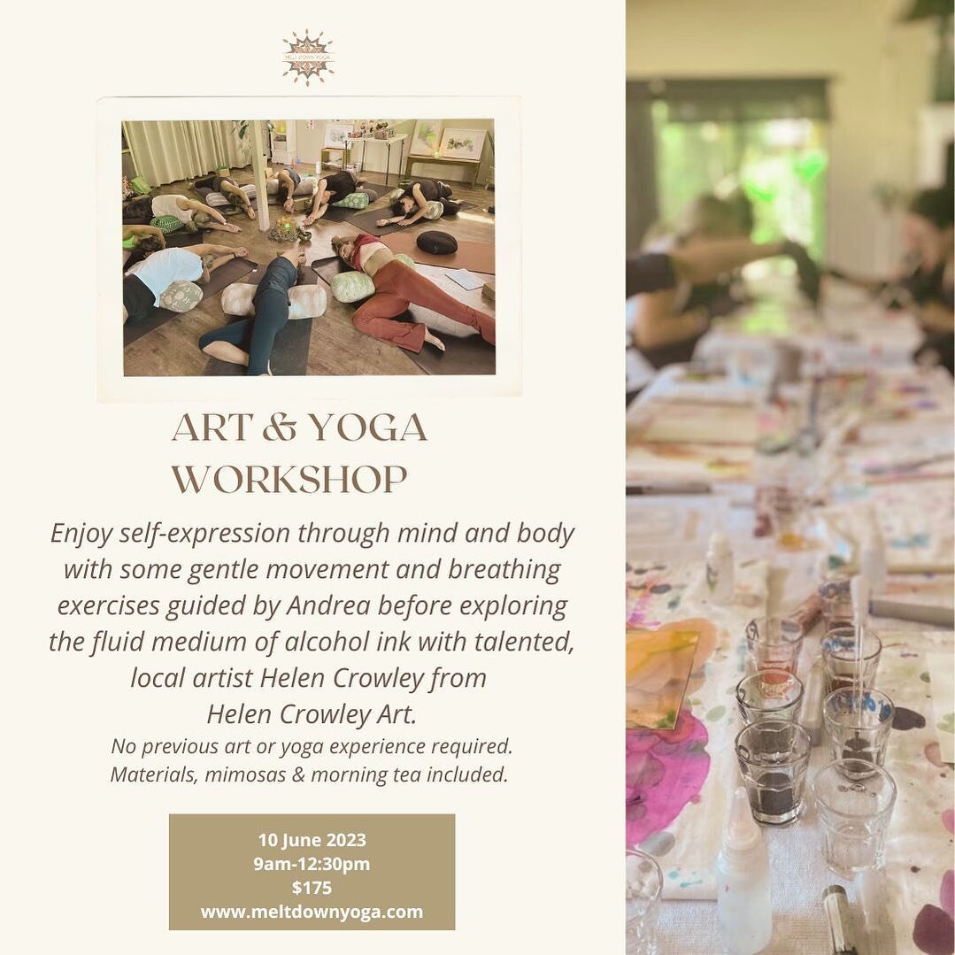 Join @helencrowleyart and I  as we marry gentle movement and fluid expression through yin yoga and the use of alcohol inks in a unique yoga + art workshop. 
Nibbles and mimosas provided. 
Saturday 10 June in Cottesloe 9am-12:30pm
Booking link in bio